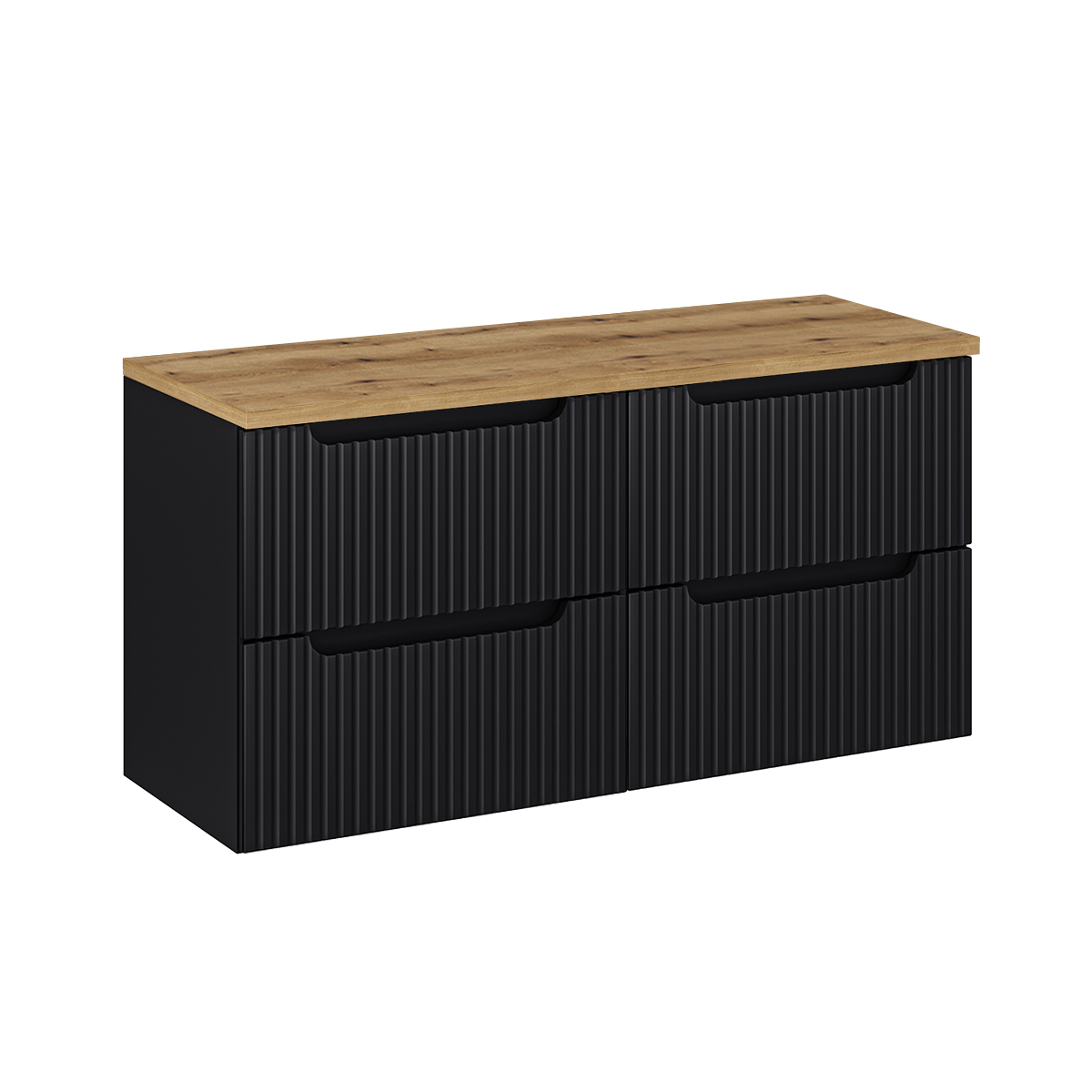 Meuble sous-vasque 120cm 4 tiroirs plan de toilette Riva Noir et Bois