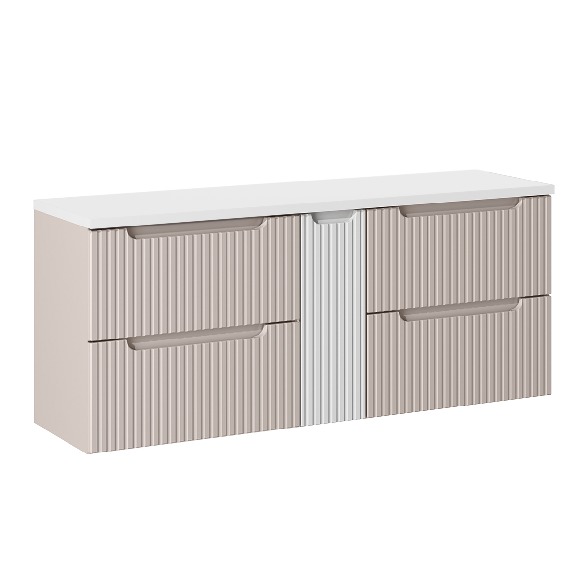 Meuble sous-vasque 140cm 4 tiroirs plan de toilette Riva Cachemire et Blanc