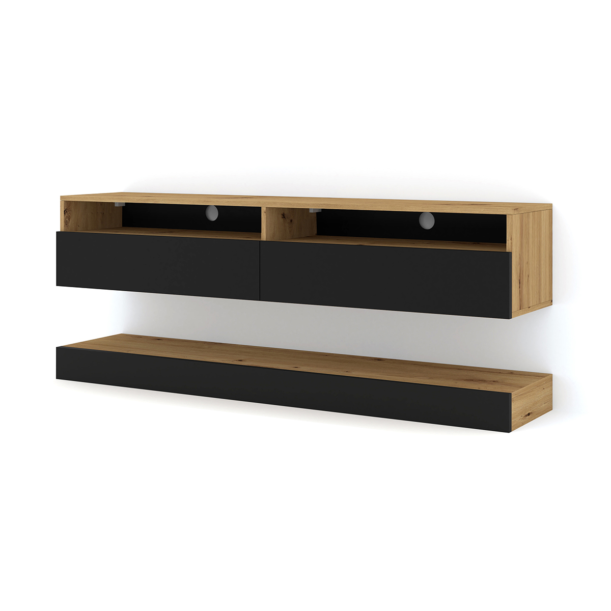 Mur TV 2 portes 160 cm Vega Bois et Noir