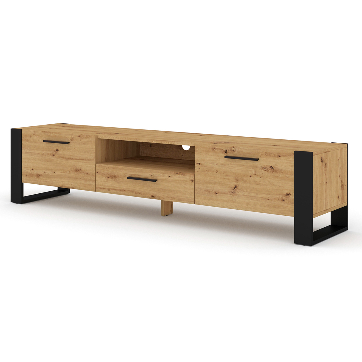 Meuble TV 3 portes 200 cm Nouka Bois et Noir