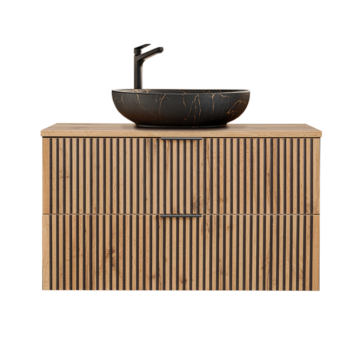 Meuble simple vasque 100cm Gaia Bois et Noir - Vasque Noir