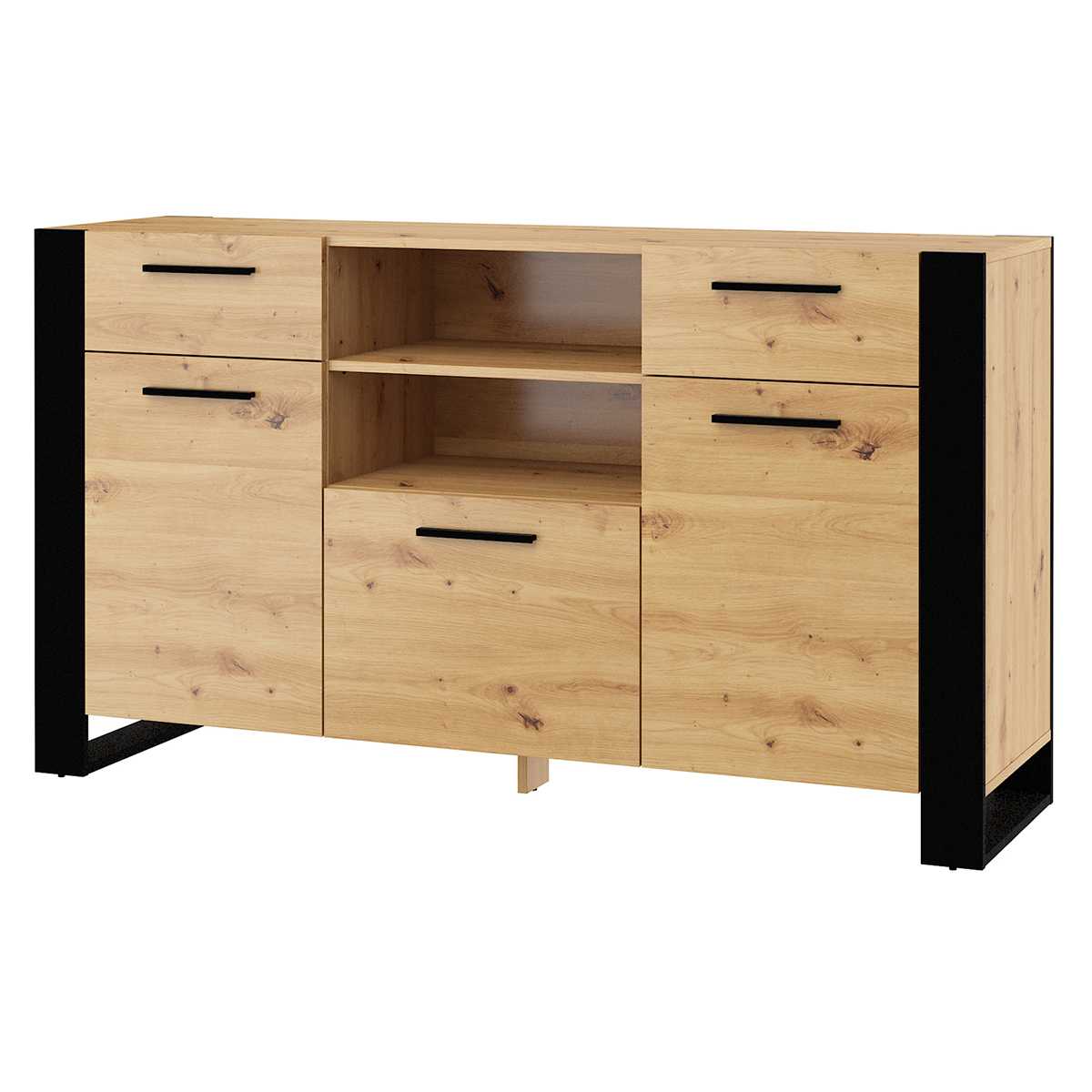 Buffet 3 portes 2 tiroirs Nouka Bois et Noir