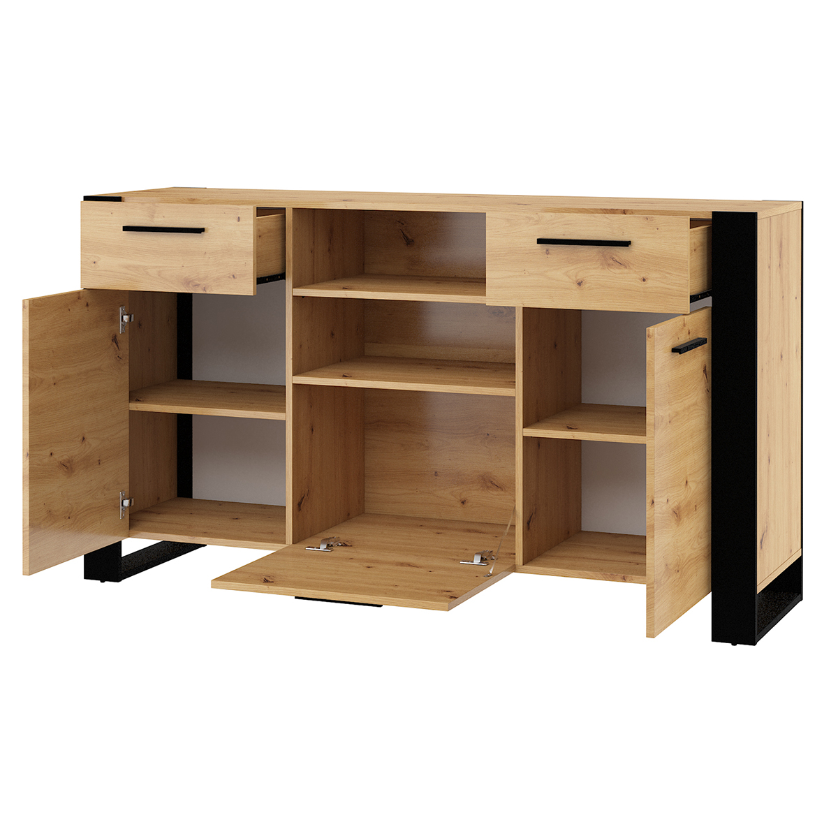 Nouka_bois_buffet_3portes_2tiroirs_2