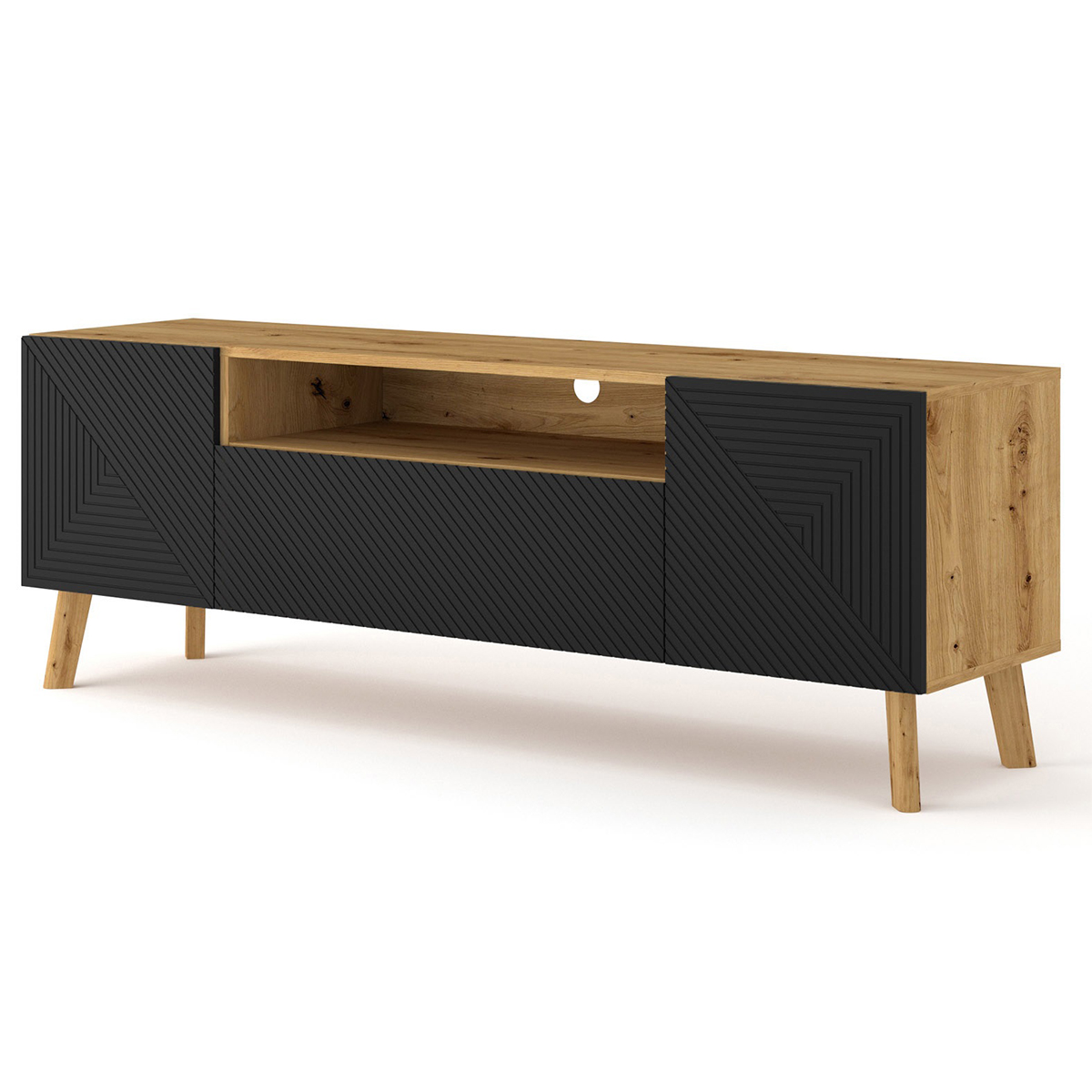 Meuble TV 3 portes 160 cm Nexa Bois et Noir