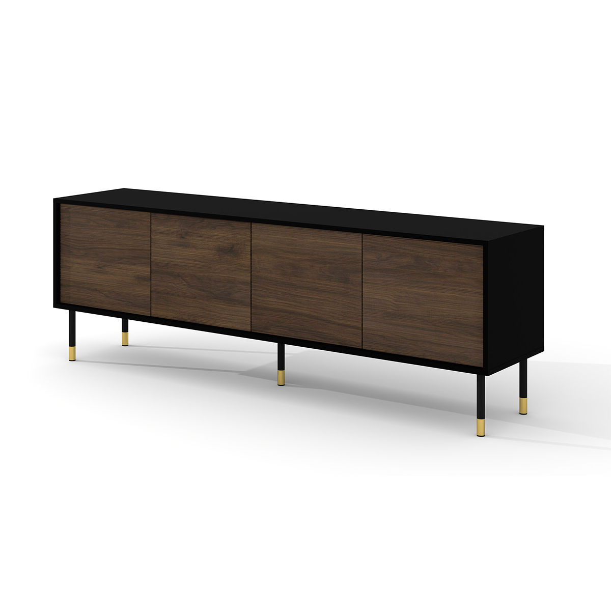Meuble TV 4 portes 180 cm Rani Bois et Noir