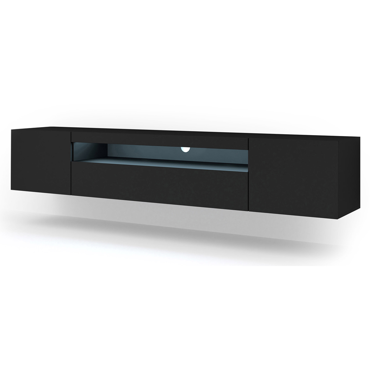 Meuble TV mural 3 portes 200 cm LED Aurus Noir