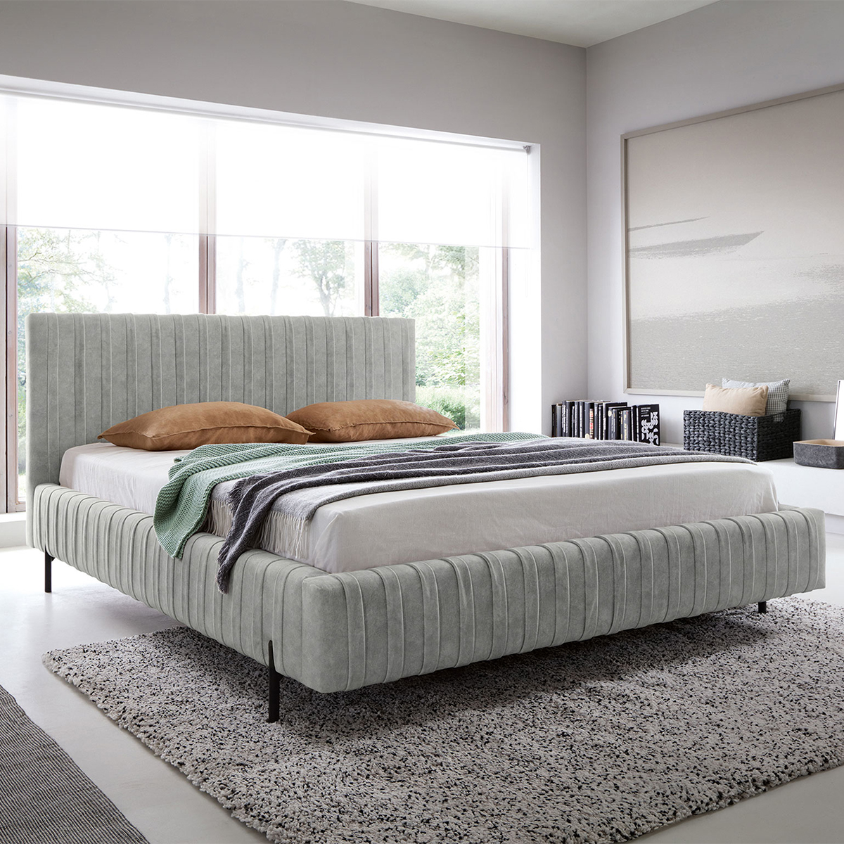 Lit coffre 160x200 sommier inclus Ori Gris
