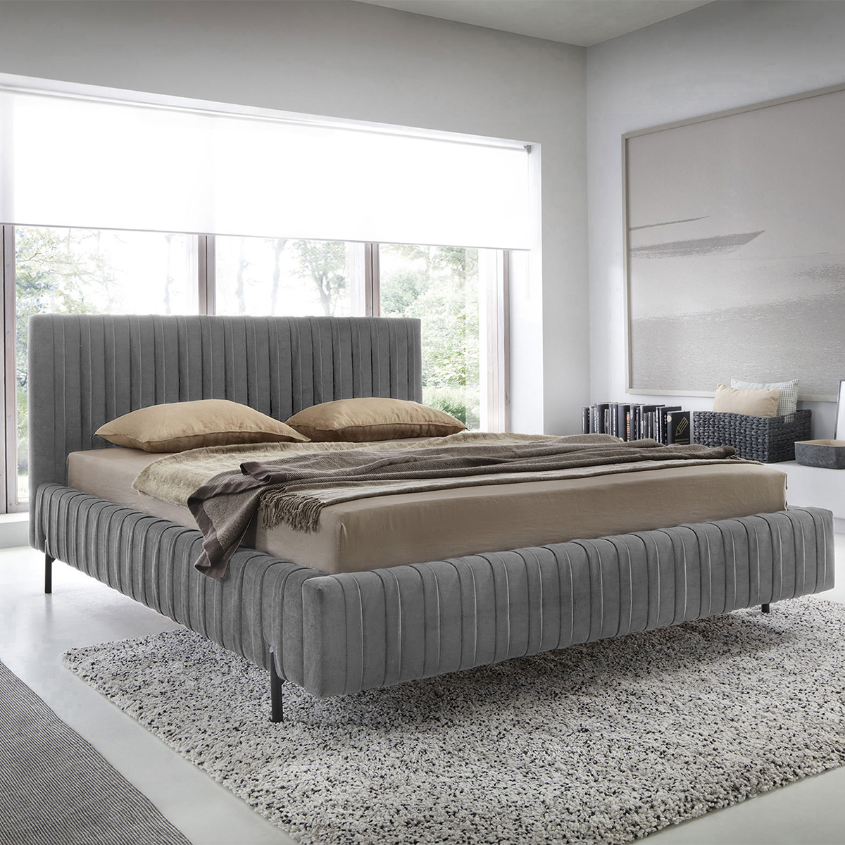 Lit coffre 180x200 sommier inclus Ori Gris foncé