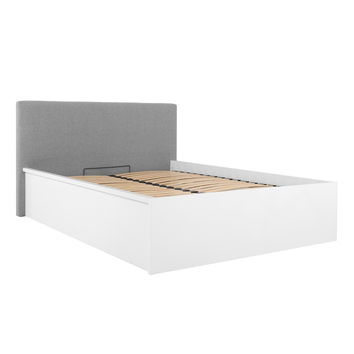 Lit coffre 140x200 tête de lit rembourrée sommier inclus Edwin Blanc et Gris