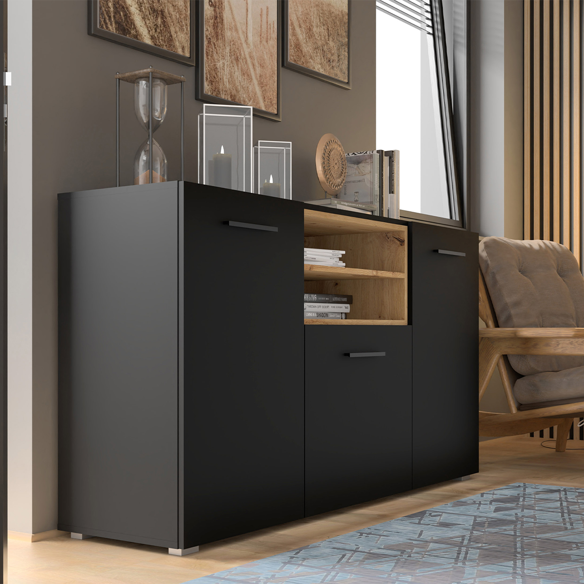 Ania_noir_bois_buffet_3portes_ambiance_1