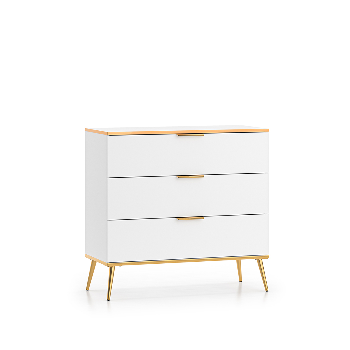 Commode 3 tiroirs Zora Blanc et Doré