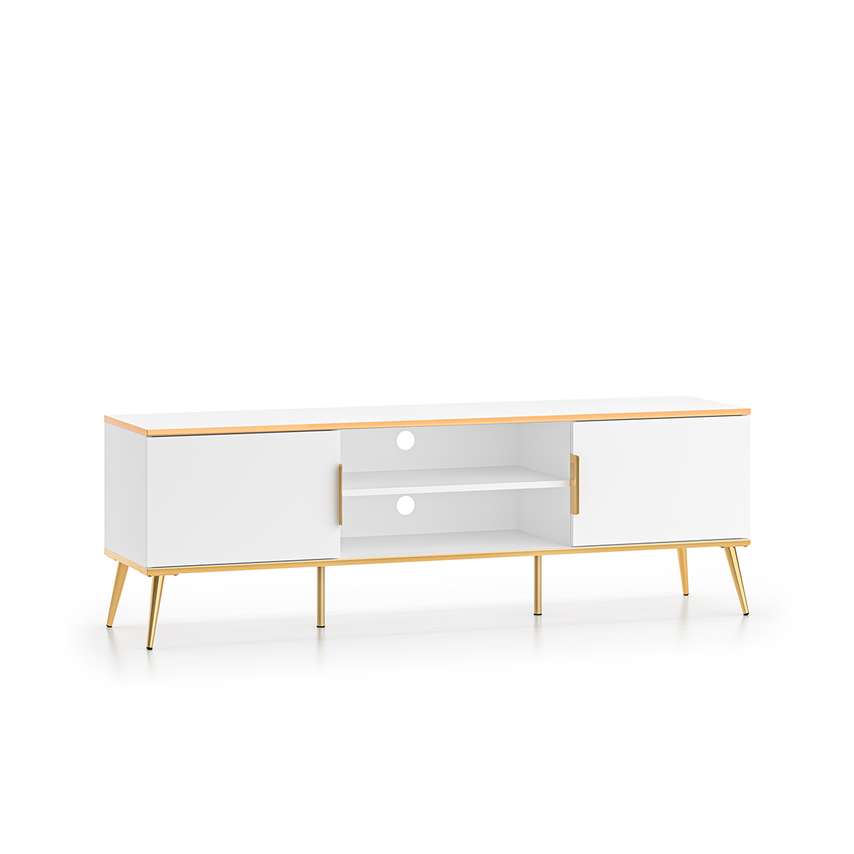 Meuble TV 2 portes 160 cm Zora Blanc et Doré