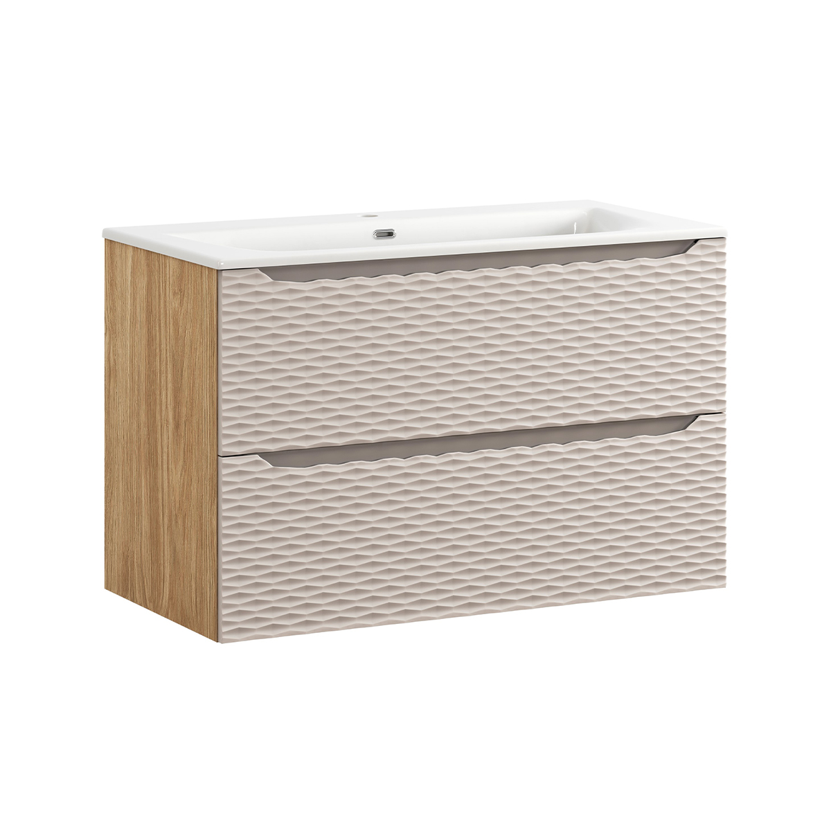 Meuble simple vasque encastrée 90cm Elora Beige et bois