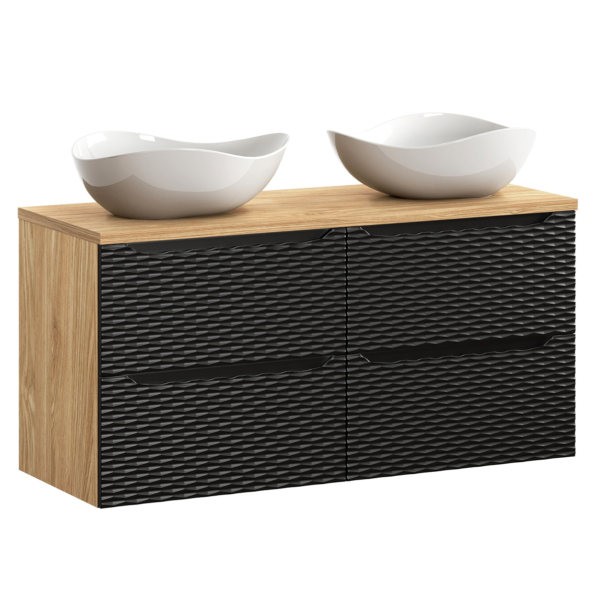Meuble double vasque 120cm 4 tiroirs Elora Noir et bois Cloud