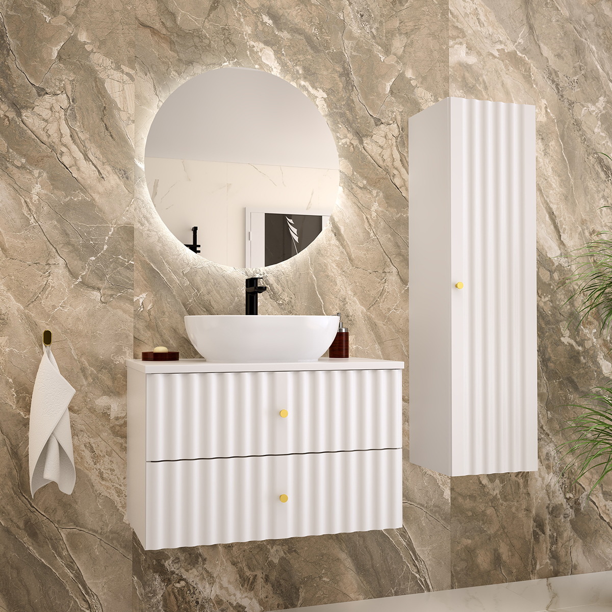 Ensemble meuble simple vasque 80cm et colonne Izae Blanc