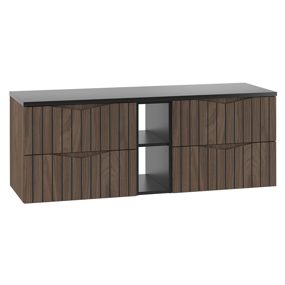 Meuble sous-vasque 140cm 2 niches plan de toilette Siena bois et noir