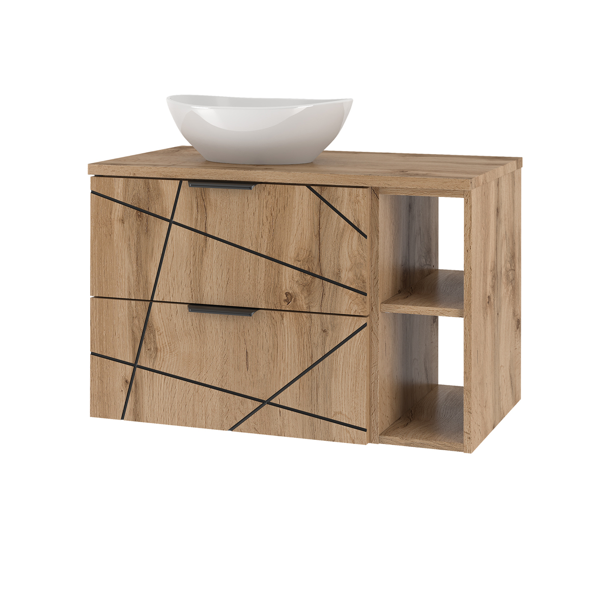 Meuble simple vasque 80cm 2 niches Teren Bois