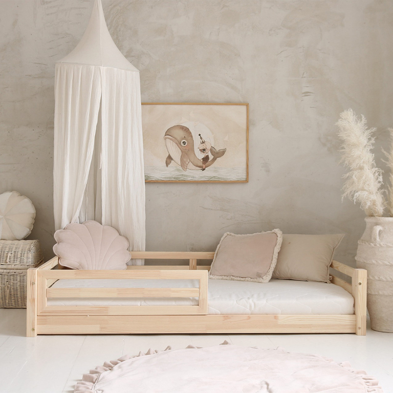 Lit 90x190 barrière et sommier inclus pieds 1 cm Myléna Bois