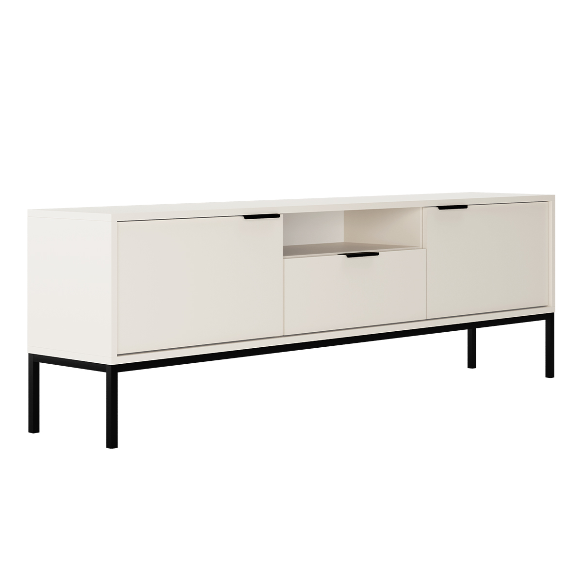 Meuble TV 175 cm Seattle Blanc Pieds noirs