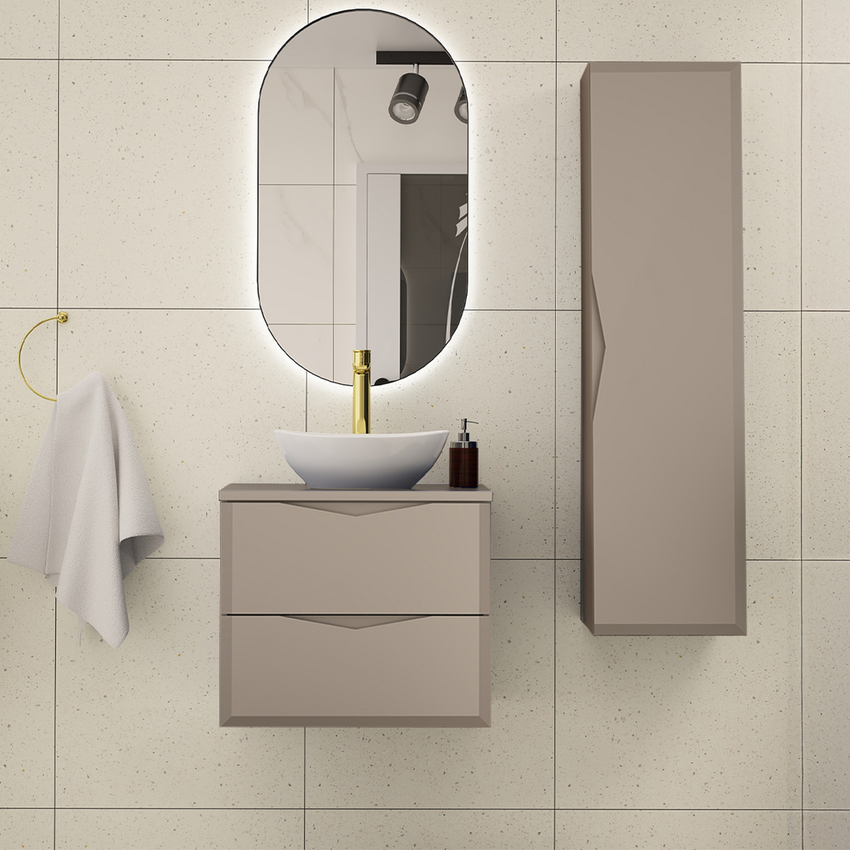 Ensemble meuble simple vasque 60cm et colonne Ellie Cachemire