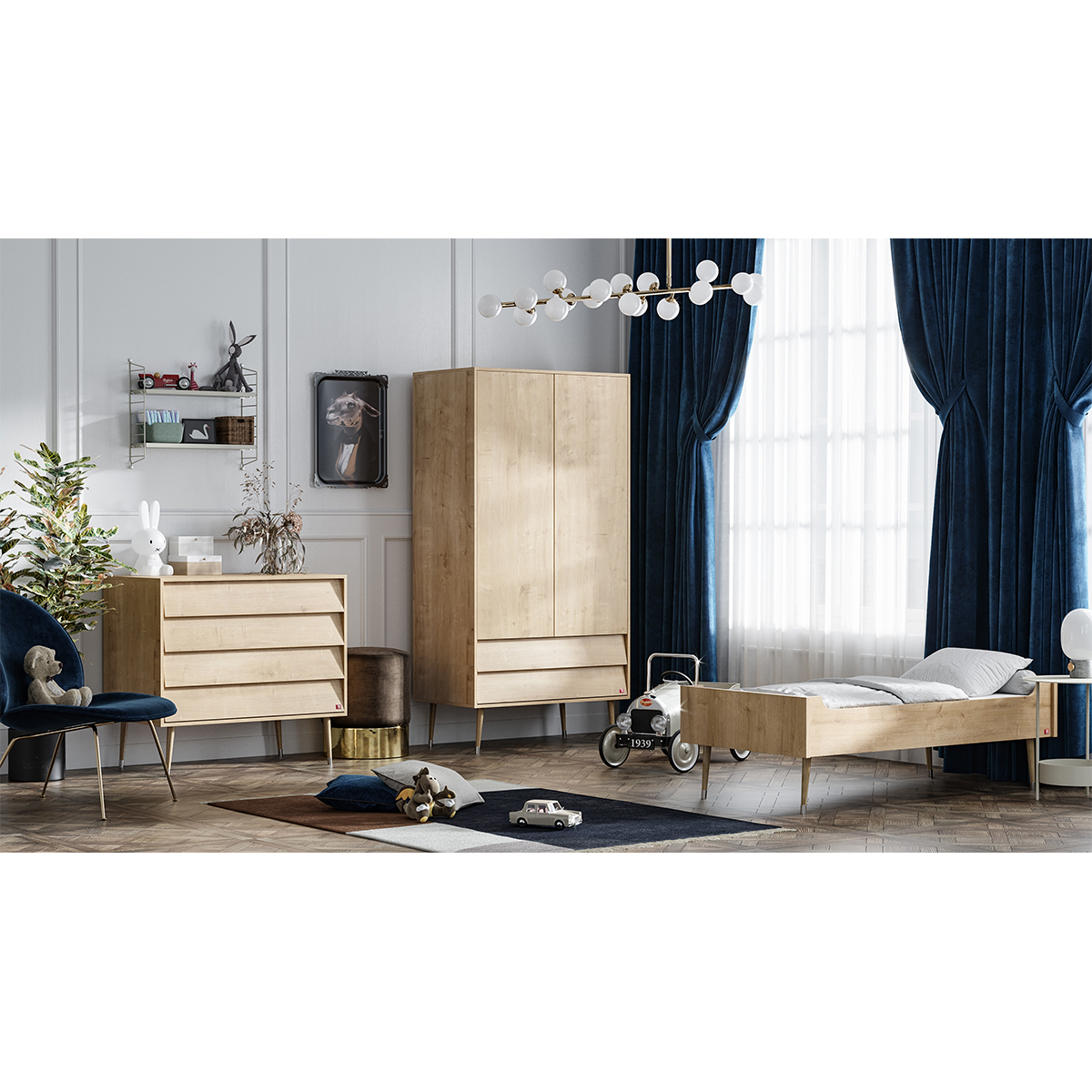 Chambre complète lit bébé évolutif - commode 4 tiroirs - armoire Vox Bosque Bois