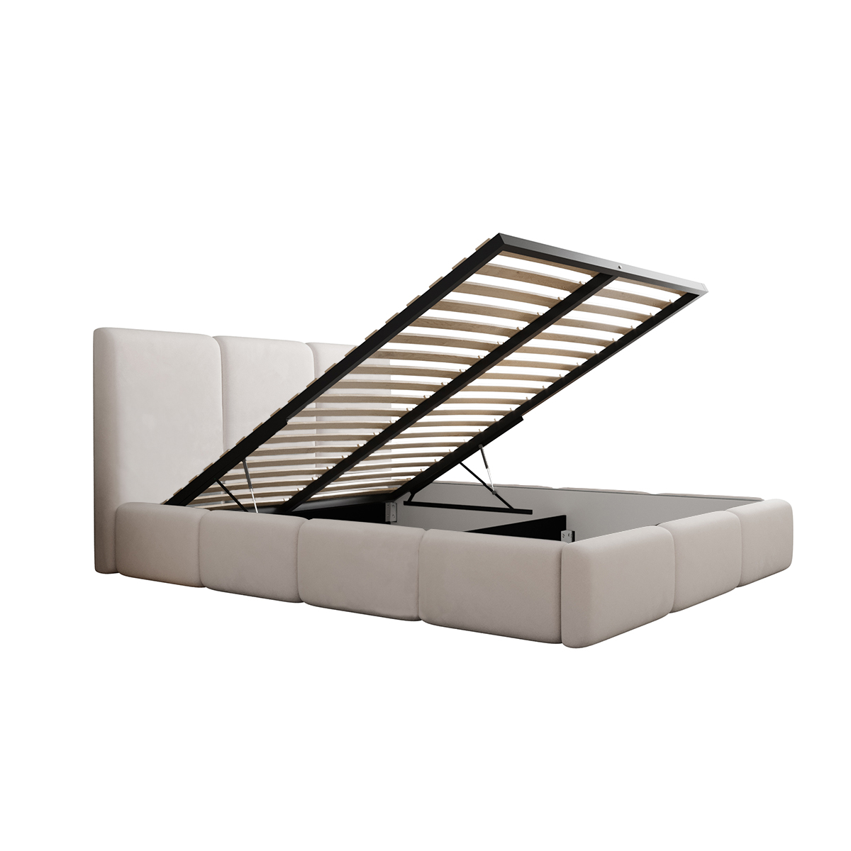 Lit coffre Lit capitonné hydraulique double 160x200 cm en velours - beige
