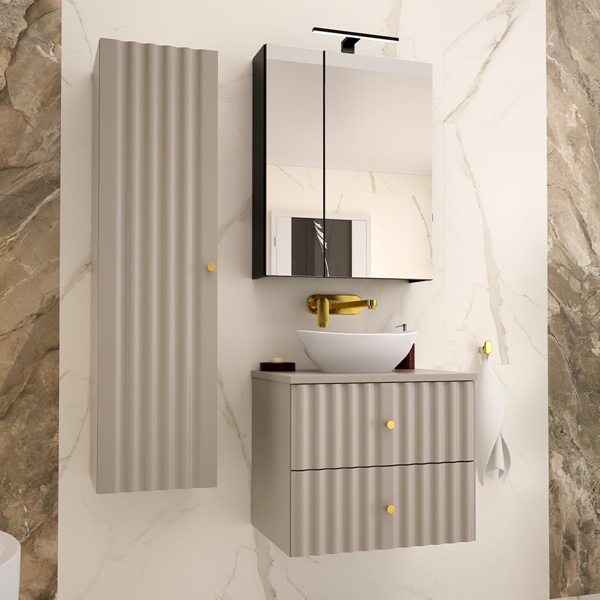 Ensemble meuble simple vasque 60cm et colonne Izae Cachemire