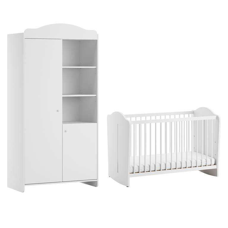 Lit bébé 60x120 et armoire 2 portes Vox Megeve Blanc