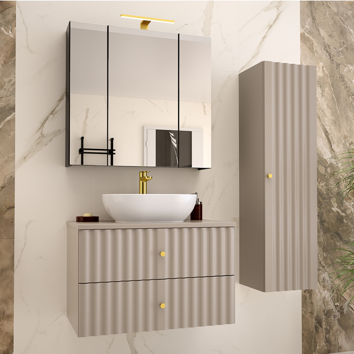 Ensemble meuble simple vasque 80cm et colonne Izae Cachemire