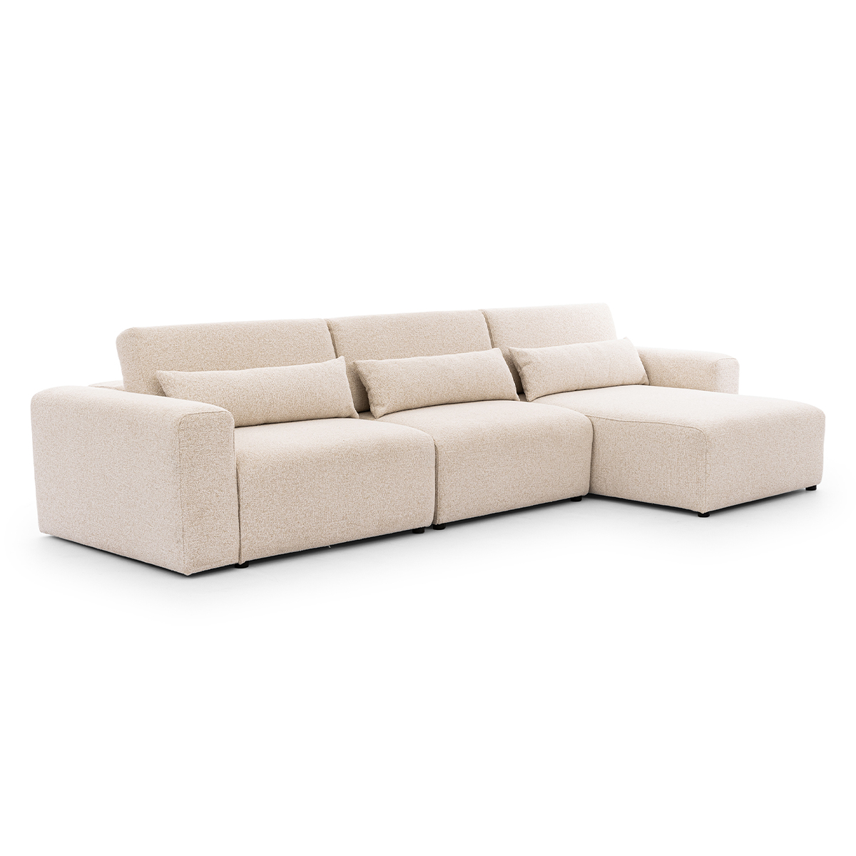 Canapé d\'angle droit 3 places modulable têtières relevables Velano Beige