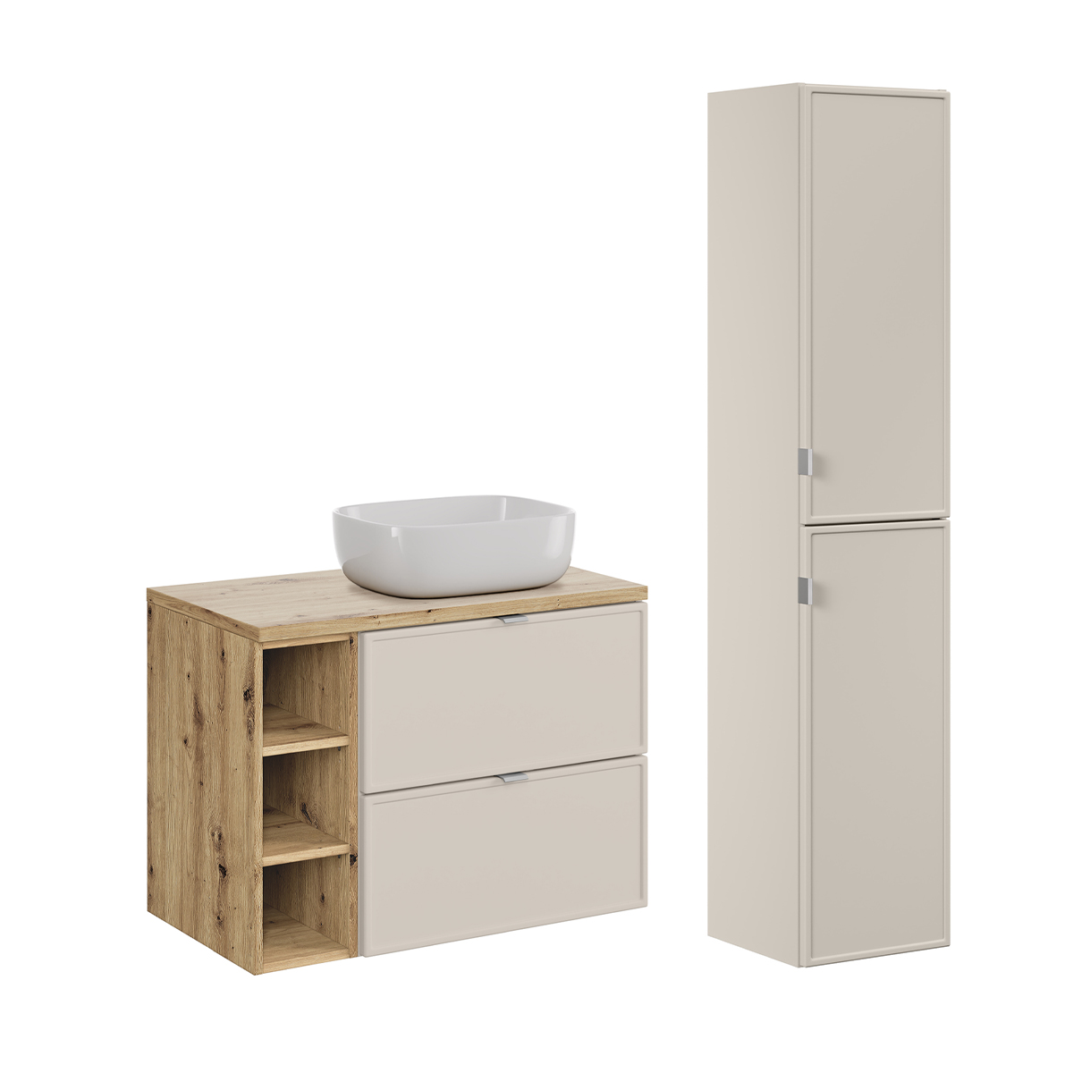 Ensemble meuble simple vasque 80cm 3 niches et colonne Alba Cachemire