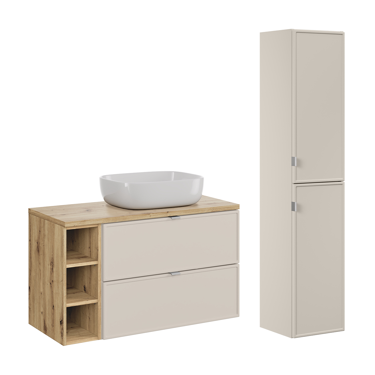 Ensemble meuble simple vasque 100cm 3 niches et colonne Alba Cachemire