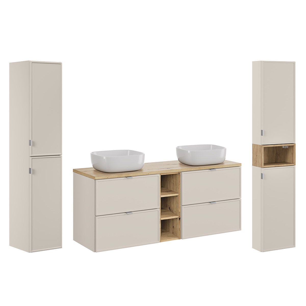 Ensemble meuble double vasque 140cm 3 niches et 2 colonnes Alba Cachemire