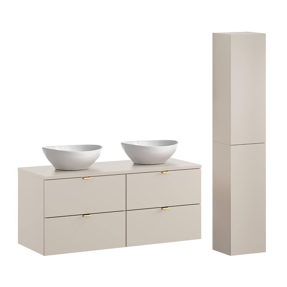 Ensemble meuble double vasque 120cm et colonne Azel Cachemire