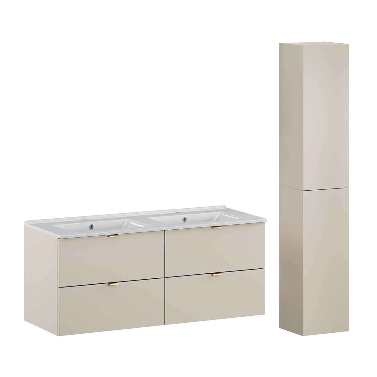 Ensemble meuble double vasque encastrée 120cm et colonne Azel Cachemire