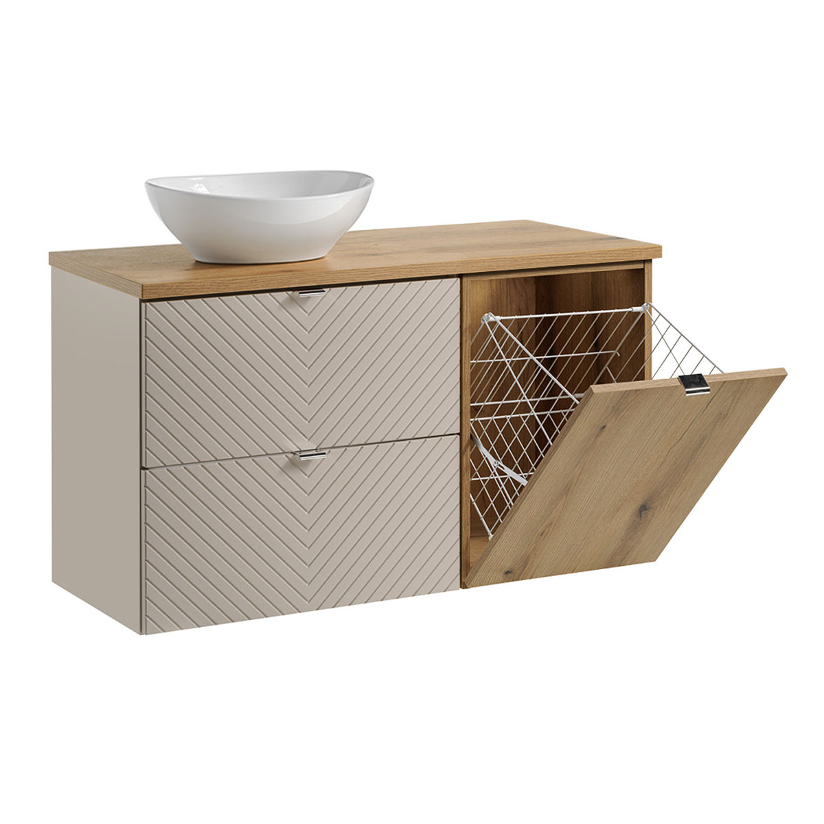 Meuble simple vasque 100cm 2 tiroirs panier à linge Manoa Cachemire et Bois