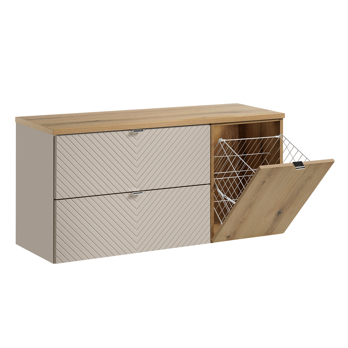 Meuble sous-vasque 120cm 2 tiroirs panier à linge Manoa Cachemire et Bois