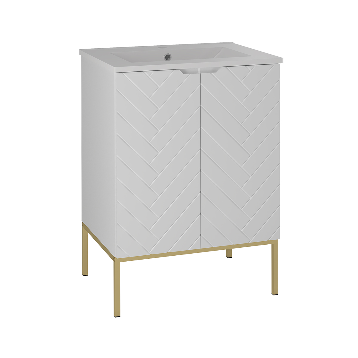 Meuble simple vasque encastrée 60cm 2 portes sur pieds Daria Blanc