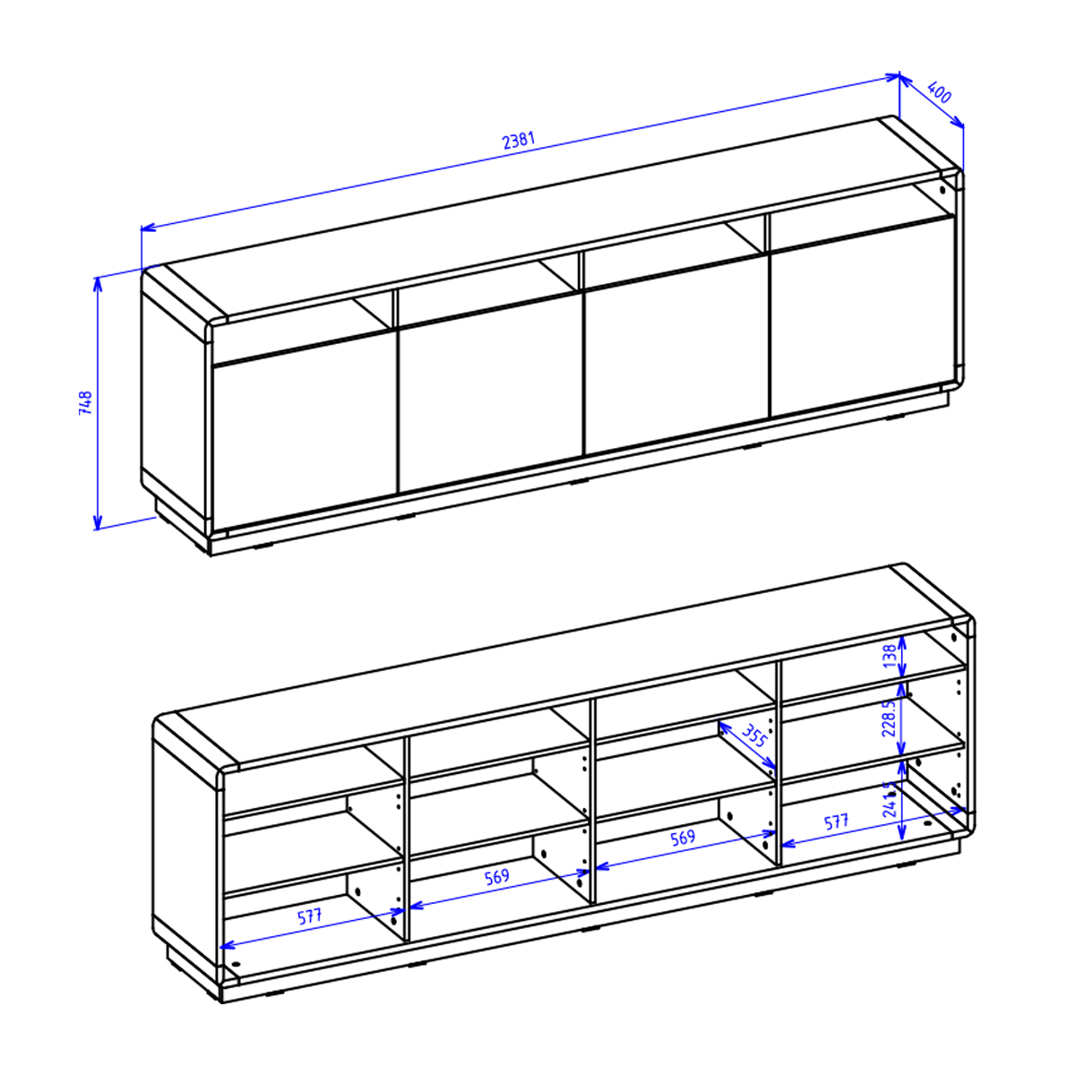 Raven_bois_noir_buffet_4portes_dimensions