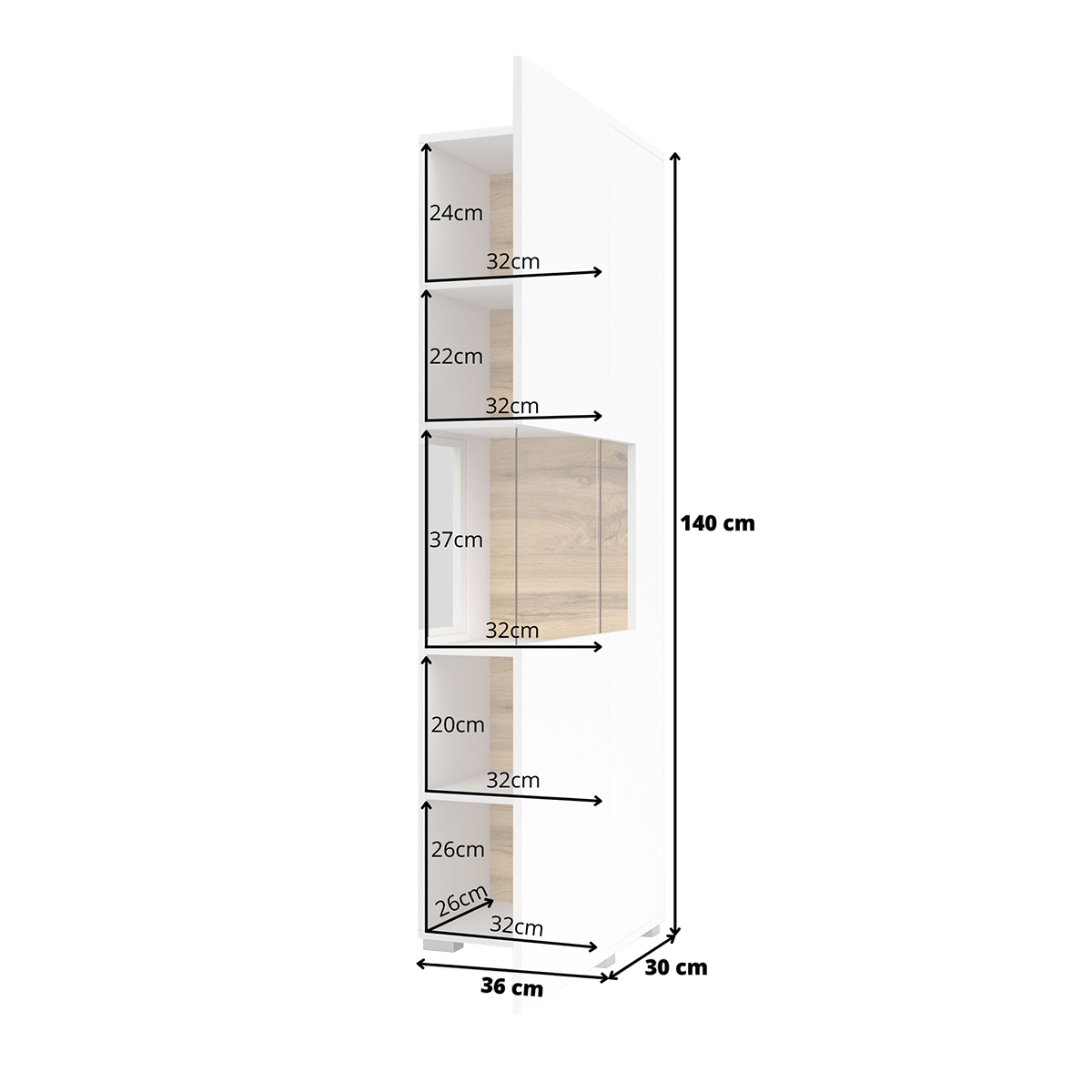 Glora_blanc_vitrine_1porte_dimensions