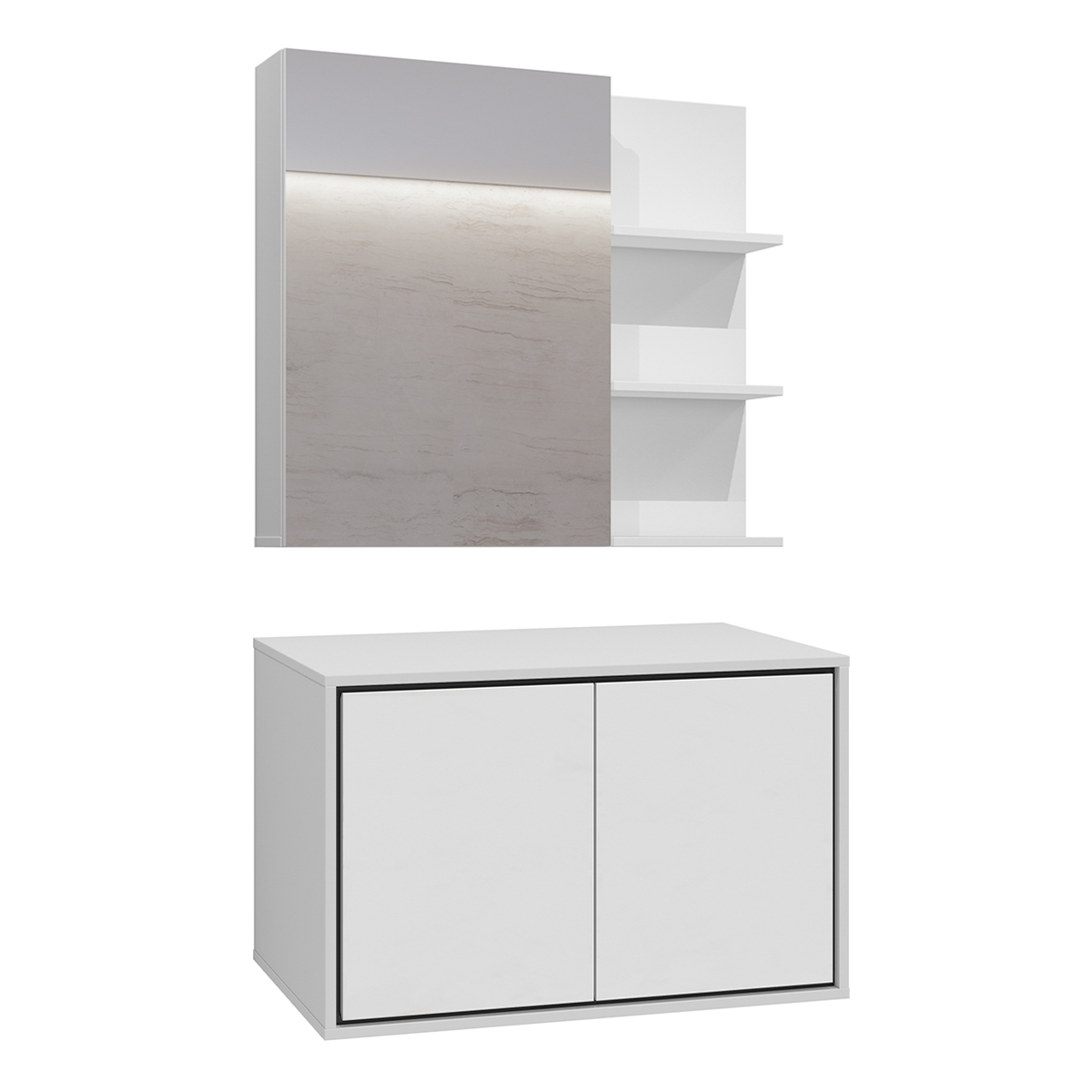 Ensemble meuble sous-vasque 80cm et armoire miroir Sophéa Blanc