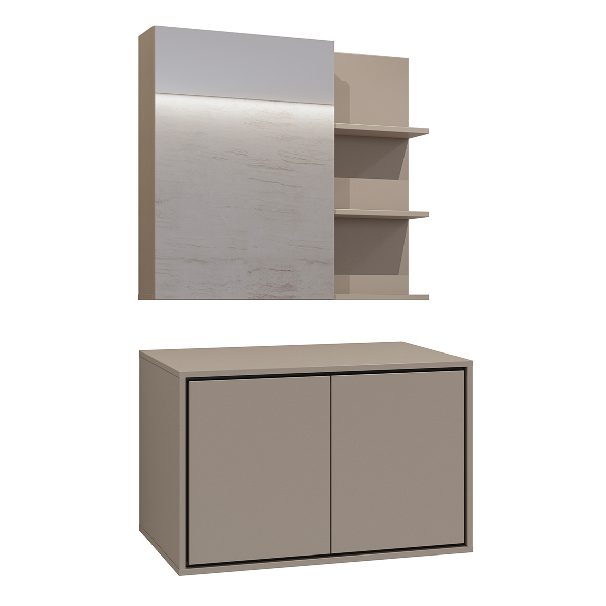 Ensemble meuble sous-vasque 80cm et armoire miroir Sophéa Taupe