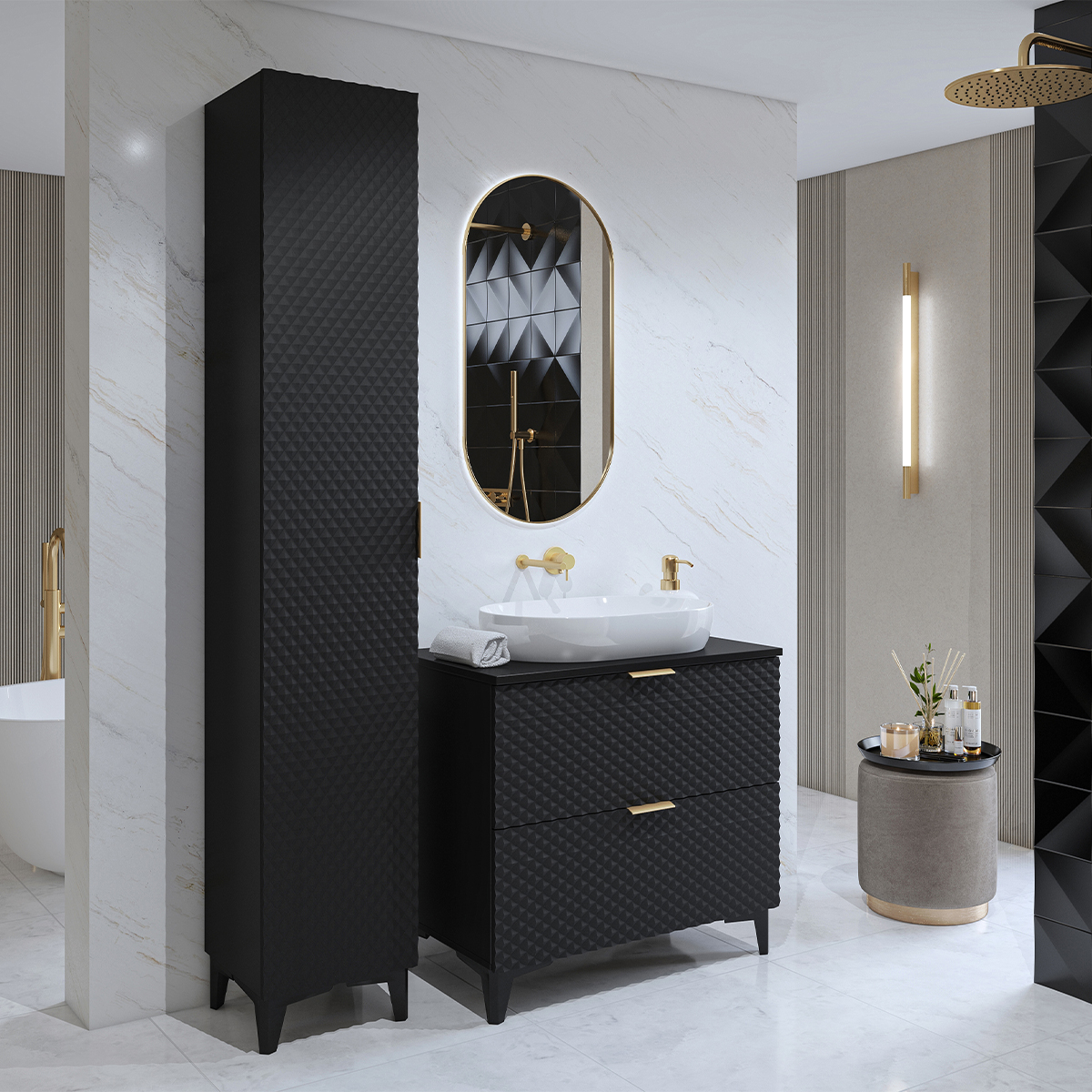 Ensemble meuble sous-vasque 80cm et colonne sur pieds Cléa Noir