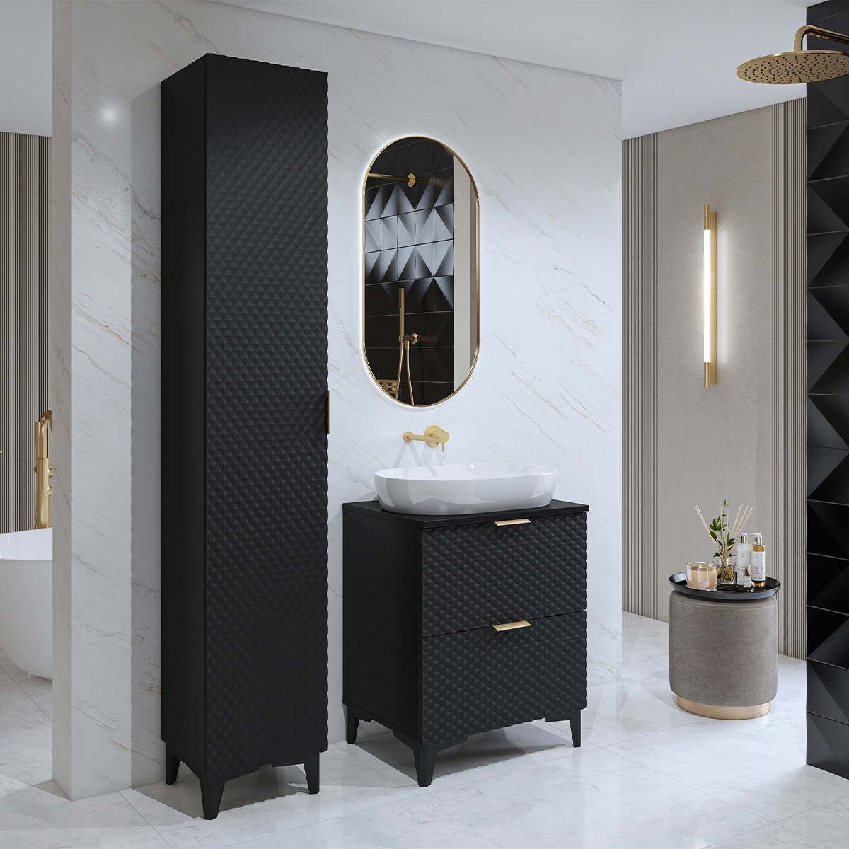 Ensemble meuble sous-vasque 60cm et colonne sur pieds Cléa Noir