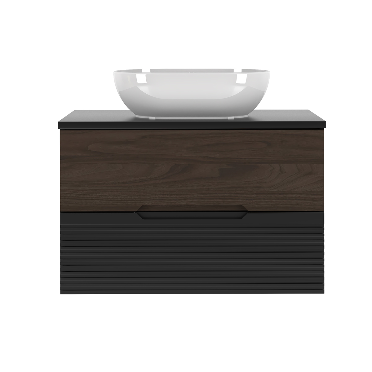 Meuble simple vasque 80cm Sylla Noir et bois