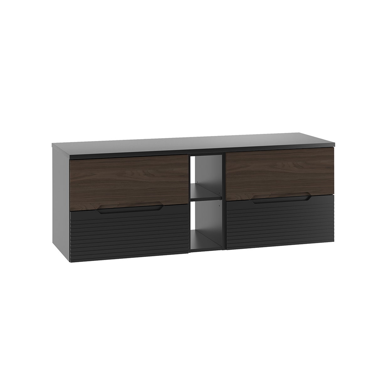 Meuble sous-vasque 140cm 2 niches plan de toilette Sylla Noir et bois