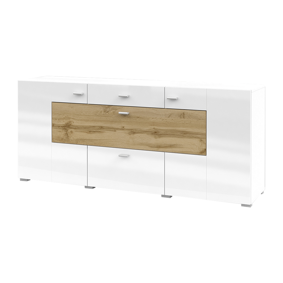 Buffet 3 portes 2 tiroirs Akram Blanc et Bois