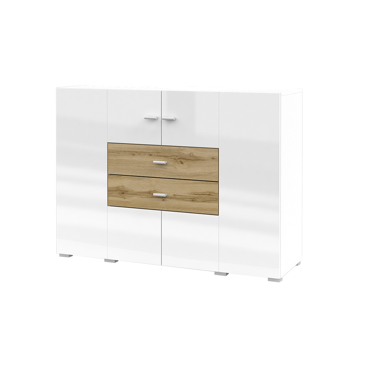 Buffet 2 portes 2 tiroirs Akram Blanc et Bois