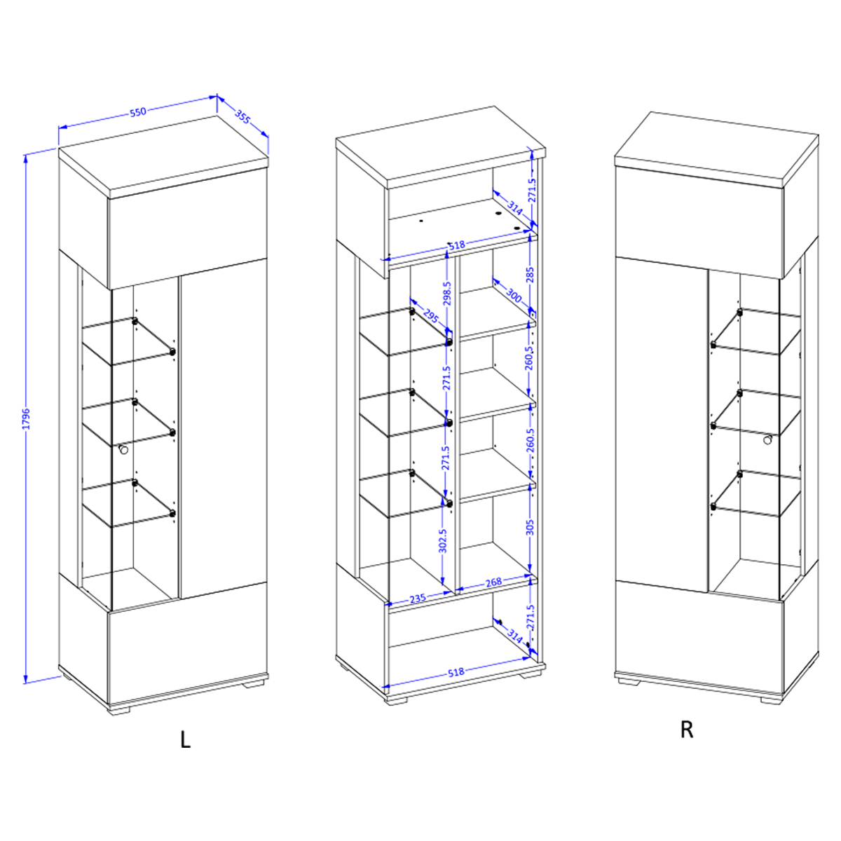 Opio_vitrine_1porte_dimensions