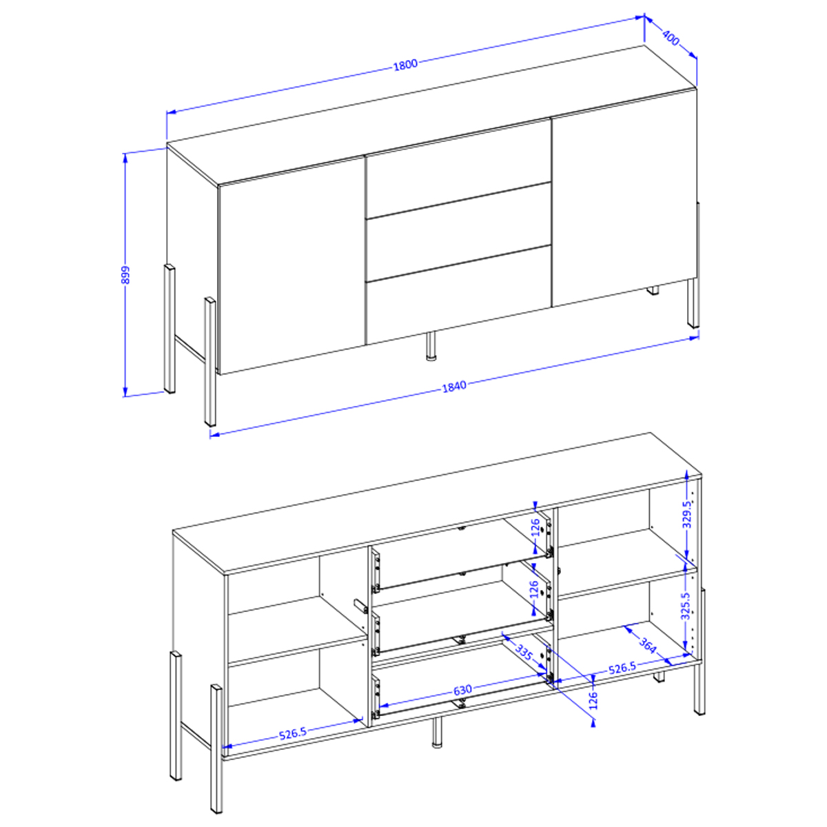 Berenice_buffet_long_2portes_3tiroirs_dimensions